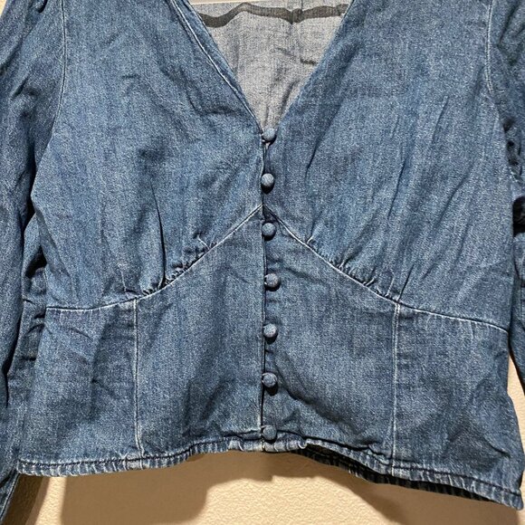 Levi’s Y2K Denim Prairie Corset Blouse Puff Sleeve Button-Up – Size Medium - Picture 3 of 5